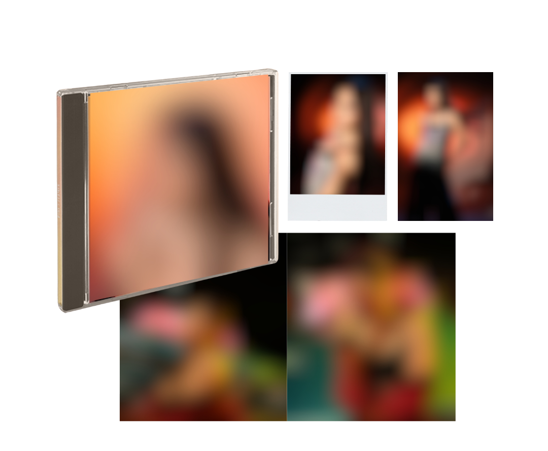 CD case with blurred images on a white background