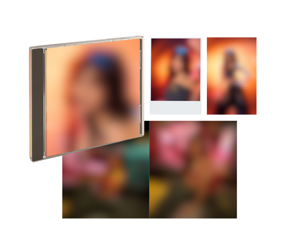 CD case with blurred images of people on a white background